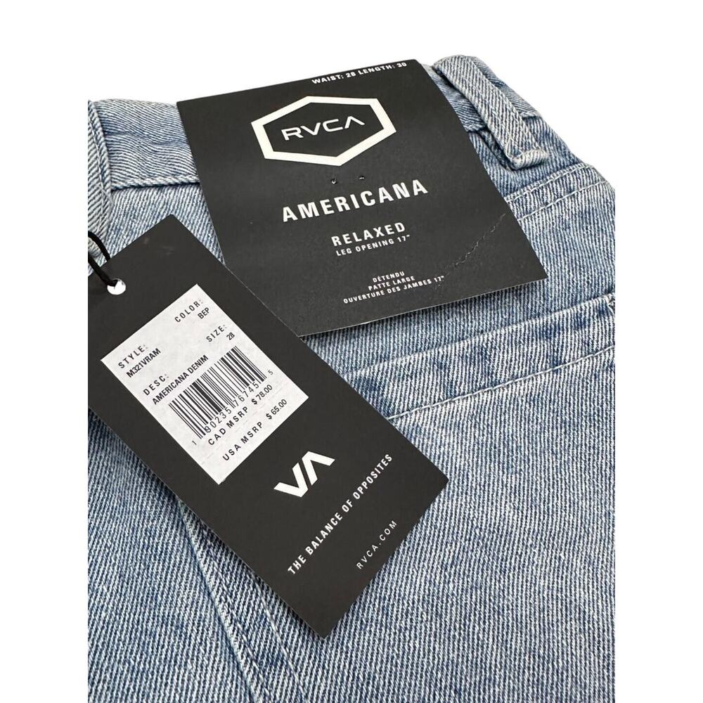 RVCA Men's Straight Jeans in Light Blue Wash - Picture 3 of 5